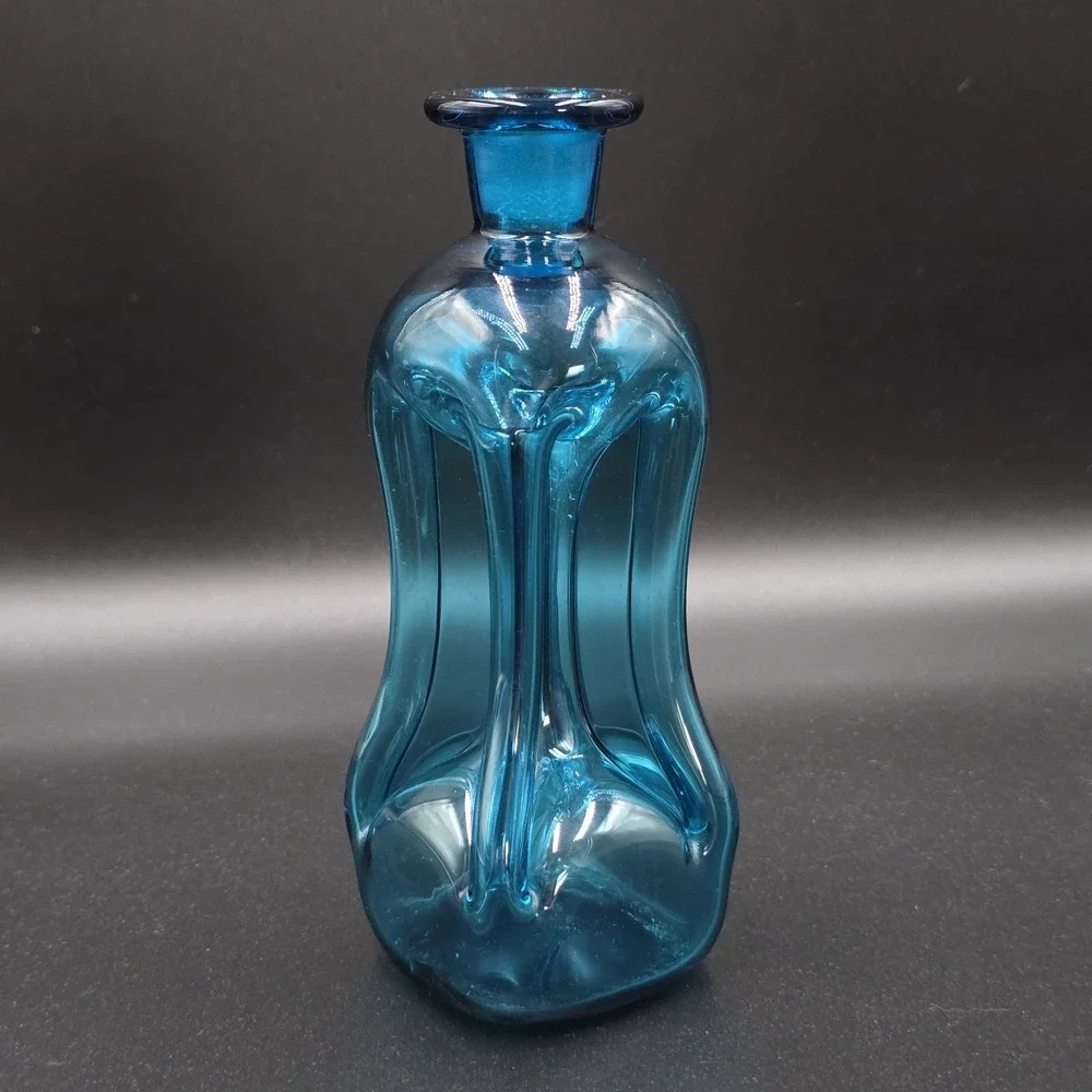 Kastrup Holmegaard Jacob E Bang Kluk Kluk Blue Glass Bottle 5.75